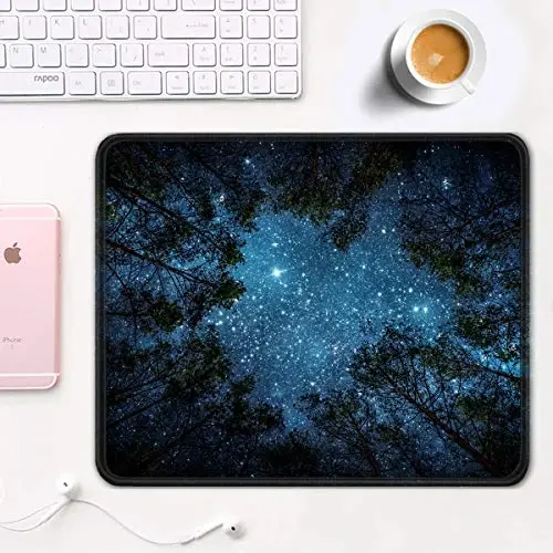 Auhoahsil Mouse Pad, 12 x 10 in Nature Theme Computer Mouse Pad for Desk, Premium-Textured Non-Slip Rubber Stitched Edges Waterproof Square Mouse Mat for Gaming Work Wireless Mice, Night Sky - 2