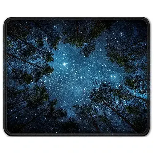 Auhoahsil Mouse Pad, 12 x 10 in Nature Theme Computer Mouse Pad for Desk, Premium-Textured Non-Slip Rubber Stitched Edges Waterproof Square Mouse Mat for Gaming Work Wireless Mice, Night Sky 