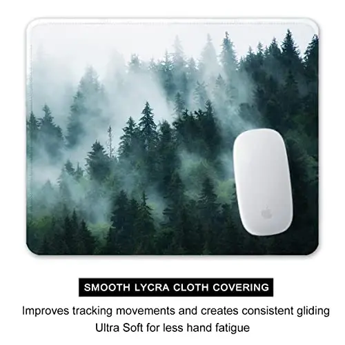 Auhoahsil Mouse Pad, 12 x 10 in Nature Theme Forest Computer Mouse Pad for Desk, Premium-Textured Non-Slip Rubber Stitched Edges Waterproof Square Mouse Mat for Gaming Work Wireless Mice - 4