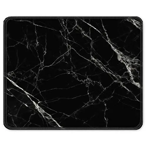 Auhoahsil Mouse Pad, 12 x 10 in Nature Marble Theme Computer Mouse Pad for Desk, Premium-Textured Non-Slip Rubber Stitched Edges Waterproof Square Mouse Mat for Gaming Work Wireless Mice, Black 