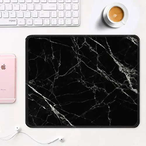 Auhoahsil Mouse Pad, 12 x 10 in Nature Marble Theme Computer Mouse Pad for Desk, Premium-Textured Non-Slip Rubber Stitched Edges Waterproof Square Mouse Mat for Gaming Work Wireless Mice, Black - AUHOAHSIL (1)
