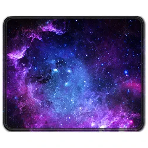 Auhoahsil Mouse Pad, 12 x 10 in Galaxy Theme Computer Mouse Pad for Desk, Premium-Textured Non-Slip Rubber Stitched Edges Waterproof Square Mouse Mat for Gaming Work Wireless Mice, Purple - 1