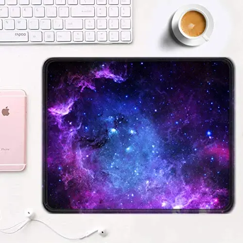 Auhoahsil Mouse Pad, 12 x 10 in Galaxy Theme Computer Mouse Pad for Desk, Premium-Textured Non-Slip Rubber Stitched Edges Waterproof Square Mouse Mat for Gaming Work Wireless Mice, Purple - 2