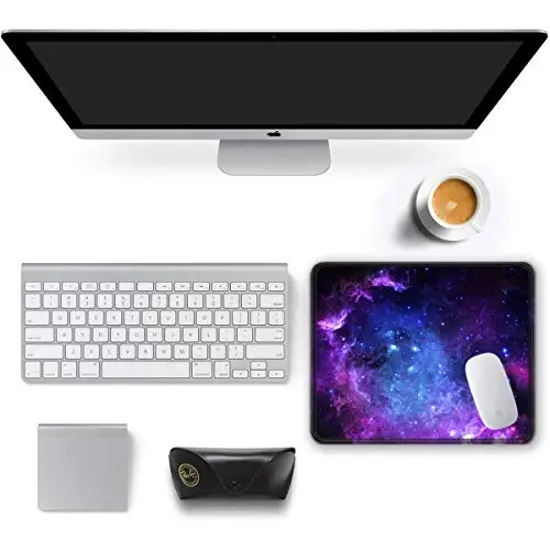 Auhoahsil Mouse Pad, 12 x 10 in Galaxy Theme Computer Mouse Pad for Desk, Premium-Textured Non-Slip Rubber Stitched Edges Waterproof Square Mouse Mat for Gaming Work Wireless Mice, Purple - 3
