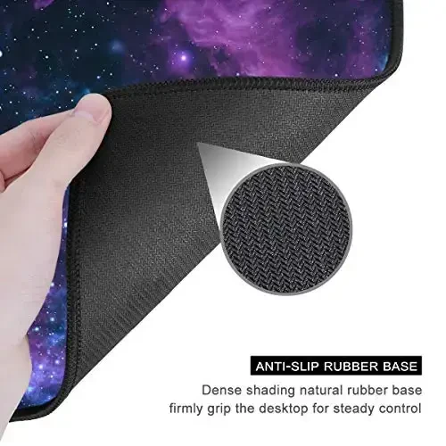Auhoahsil Mouse Pad, 12 x 10 in Galaxy Theme Computer Mouse Pad for Desk, Premium-Textured Non-Slip Rubber Stitched Edges Waterproof Square Mouse Mat for Gaming Work Wireless Mice, Purple - 5
