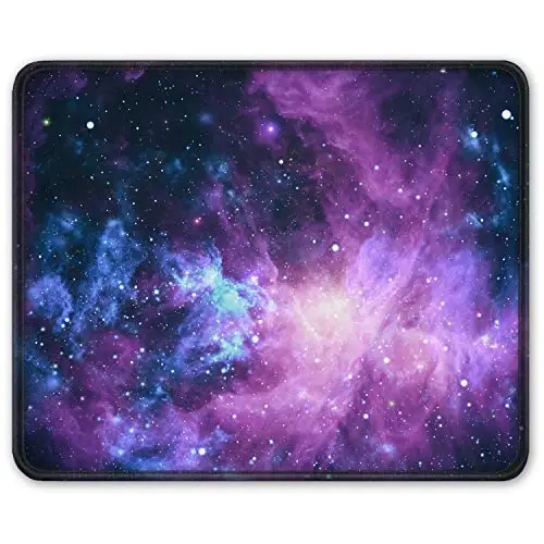 Auhoahsil Mouse Pad, 12 x 10 in Galaxy Theme Computer Mouse Pad for Desk, Premium-Textured Non-Slip Rubber Stitched Edges Waterproof Square Mouse Mat for Gaming Work Wireless Mice, Purple 