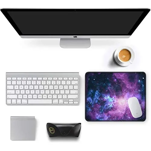 Auhoahsil Mouse Pad, 12 x 10 in Galaxy Theme Computer Mouse Pad for Desk, Premium-Textured Non-Slip Rubber Stitched Edges Waterproof Square Mouse Mat for Gaming Work Wireless Mice, Purple - 3