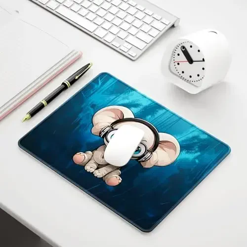 Auhoahsil Mouse Pad, 12 x 10 in Animals Theme Computer Mouse Pad for Desk, Premium-Textured Non-Slip Rubber Stitched Edges Waterproof Square Mouse Mat for Gaming Work Wireless Mice, Elephant - 7