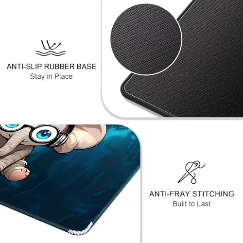 Auhoahsil Mouse Pad, 12 x 10 in Animals Theme Computer Mouse Pad for Desk, Premium-Textured Non-Slip Rubber Stitched Edges Waterproof Square Mouse Mat for Gaming Work Wireless Mice, Elephant - 5