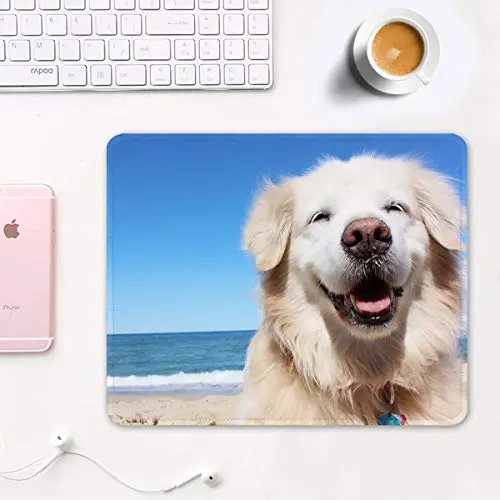 Auhoahsil Mouse Pad, 12 x 10 in Animals Theme Computer Mouse Pad for Desk, Premium-Textured Non-Slip Rubber Stitched Edges Waterproof Square Mouse Mat for Gaming Work Wireless Mice, Beach & Dog - 2