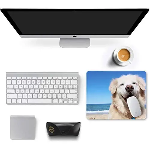 Auhoahsil Mouse Pad, 12 x 10 in Animals Theme Computer Mouse Pad for Desk, Premium-Textured Non-Slip Rubber Stitched Edges Waterproof Square Mouse Mat for Gaming Work Wireless Mice, Beach & Dog - 3
