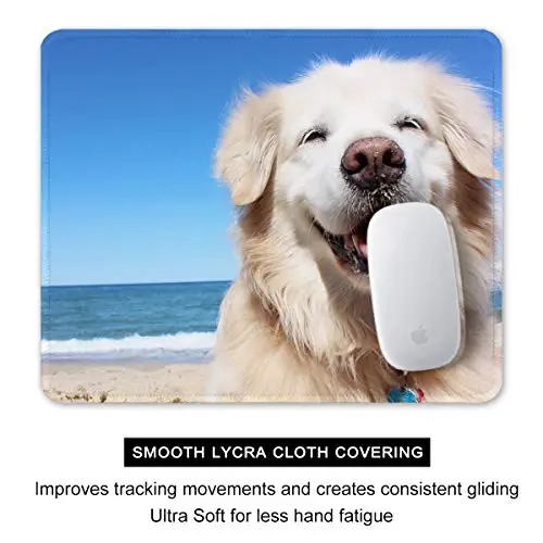 Auhoahsil Mouse Pad, 12 x 10 in Animals Theme Computer Mouse Pad for Desk, Premium-Textured Non-Slip Rubber Stitched Edges Waterproof Square Mouse Mat for Gaming Work Wireless Mice, Beach & Dog - 4