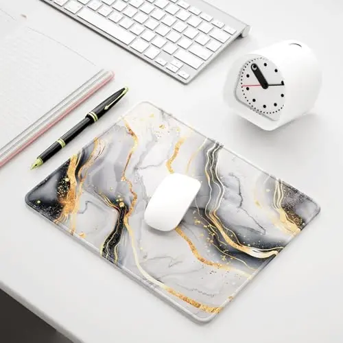 Auhoahsil Mouse Pad, 12 x 10 in Luxury Marble Theme Computer Mouse Pad for Desk, Premium-Textured Non-Slip Rubber Stitched Edges Waterproof Square Mouse Mat for Gaming Work Wireless Mice, Gray Gold - 7