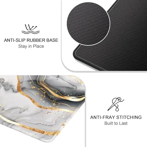 Auhoahsil Mouse Pad, 12 x 10 in Luxury Marble Theme Computer Mouse Pad for Desk, Premium-Textured Non-Slip Rubber Stitched Edges Waterproof Square Mouse Mat for Gaming Work Wireless Mice, Gray Gold - 5