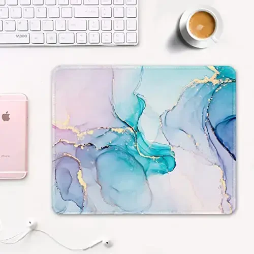 Auhoahsil Mouse Pad, 12 x 10 in Marble Art Theme Computer Mouse Pad for Desk, Premium-Textured Non-Slip Rubber Stitched Edges Waterproof Square Mouse Mat for Gaming Work Wireless Mice, Blue - 2