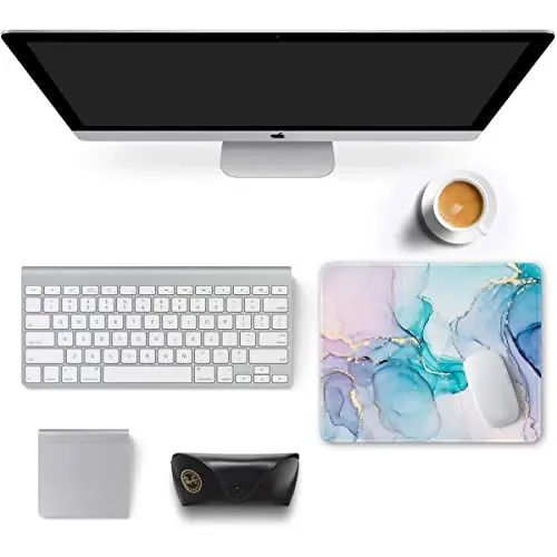 Auhoahsil Mouse Pad, 12 x 10 in Marble Art Theme Computer Mouse Pad for Desk, Premium-Textured Non-Slip Rubber Stitched Edges Waterproof Square Mouse Mat for Gaming Work Wireless Mice, Blue - 3
