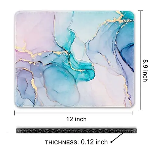 Auhoahsil Mouse Pad, 12 x 10 in Marble Art Theme Computer Mouse Pad for Desk, Premium-Textured Non-Slip Rubber Stitched Edges Waterproof Square Mouse Mat for Gaming Work Wireless Mice, Blue - 7