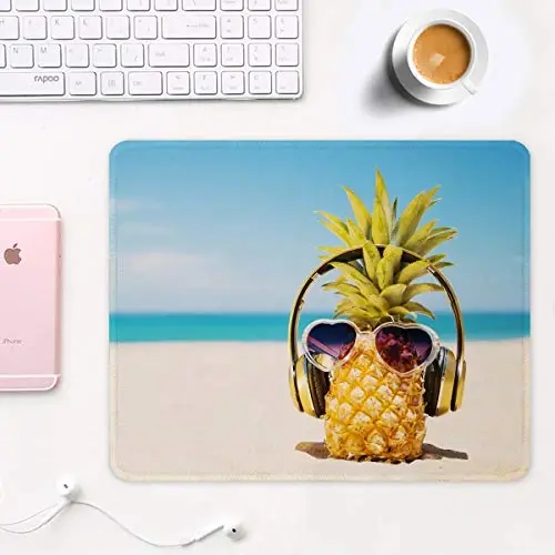 Auhoahsil Mouse Pad, 12 x 10 in Beach Theme Computer Mouse Pad for Desk, Premium-Textured Non-Slip Rubber Stitched Edges Waterproof Square Mouse Mat for Gaming Work Wireless Mice, Pineapple - 2