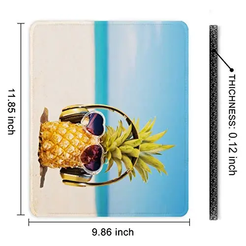 Auhoahsil Mouse Pad, 12 x 10 in Beach Theme Computer Mouse Pad for Desk, Premium-Textured Non-Slip Rubber Stitched Edges Waterproof Square Mouse Mat for Gaming Work Wireless Mice, Pineapple - 7