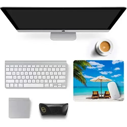 Auhoahsil Mouse Pad, 12 x 10 in Beach Theme Computer Mouse Pad for Desk, Premium-Textured Non-Slip Rubber Stitched Edges Waterproof Square Mouse Mat for Gaming Work Wireless Mice, Blue - 3