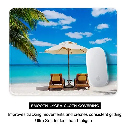 Auhoahsil Mouse Pad, 12 x 10 in Beach Theme Computer Mouse Pad for Desk, Premium-Textured Non-Slip Rubber Stitched Edges Waterproof Square Mouse Mat for Gaming Work Wireless Mice, Blue - 4