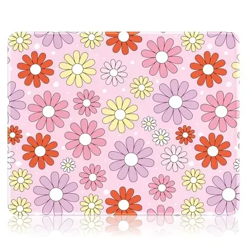 Auhoahsil Mouse Pad, 12 x 10 in Cute Flower Theme Computer Mouse Pad for Desk, Premium-Textured Non-Slip Rubber Stitched Edges Waterproof Square Mouse Mat for Gaming Work Wireless Mice, Pink Purple 