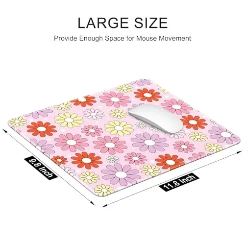 Auhoahsil Mouse Pad, 12 x 10 in Cute Flower Theme Computer Mouse Pad for Desk, Premium-Textured Non-Slip Rubber Stitched Edges Waterproof Square Mouse Mat for Gaming Work Wireless Mice, Pink Purple - 3