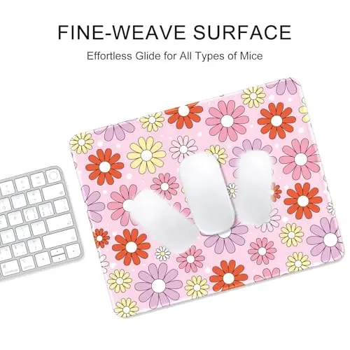 Auhoahsil Mouse Pad, 12 x 10 in Cute Flower Theme Computer Mouse Pad for Desk, Premium-Textured Non-Slip Rubber Stitched Edges Waterproof Square Mouse Mat for Gaming Work Wireless Mice, Pink Purple - 4