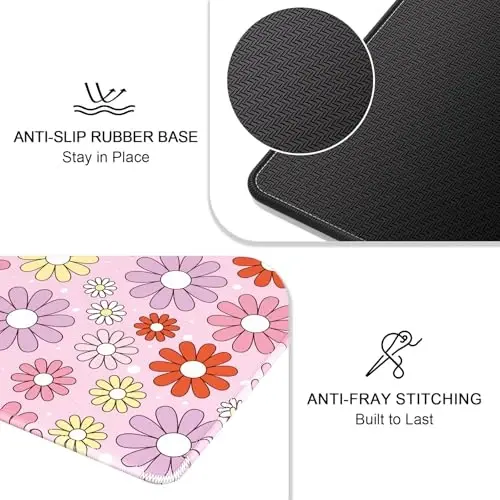 Auhoahsil Mouse Pad, 12 x 10 in Cute Flower Theme Computer Mouse Pad for Desk, Premium-Textured Non-Slip Rubber Stitched Edges Waterproof Square Mouse Mat for Gaming Work Wireless Mice, Pink Purple - 5