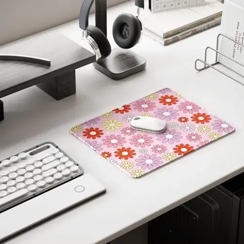 Auhoahsil Mouse Pad, 12 x 10 in Cute Flower Theme Computer Mouse Pad for Desk, Premium-Textured Non-Slip Rubber Stitched Edges Waterproof Square Mouse Mat for Gaming Work Wireless Mice, Pink Purple - 6