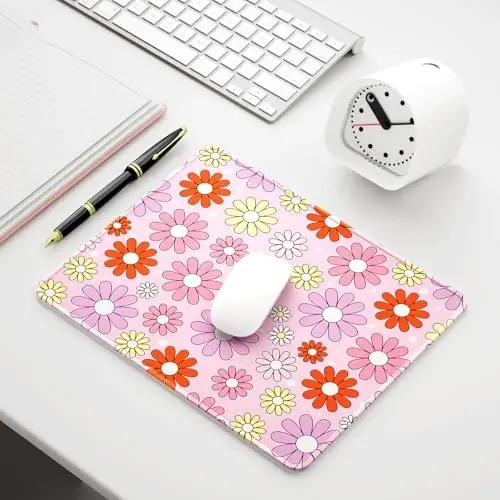 Auhoahsil Mouse Pad, 12 x 10 in Cute Flower Theme Computer Mouse Pad for Desk, Premium-Textured Non-Slip Rubber Stitched Edges Waterproof Square Mouse Mat for Gaming Work Wireless Mice, Pink Purple - 7