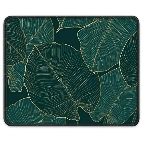 Auhoahsil Mouse Pad, 12 x 10 in Tropics Theme Computer Mouse Pad for Desk, Premium-Textured Non-Slip Rubber Stitched Edges Waterproof Square Mouse Mat for Gaming Work Wireless Mice, Green Leaves 