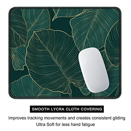 Auhoahsil Mouse Pad, 12 x 10 in Tropics Theme Computer Mouse Pad for Desk, Premium-Textured Non-Slip Rubber Stitched Edges Waterproof Square Mouse Mat for Gaming Work Wireless Mice, Green Leaves - 4