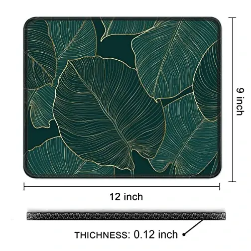 Auhoahsil Mouse Pad, 12 x 10 in Tropics Theme Computer Mouse Pad for Desk, Premium-Textured Non-Slip Rubber Stitched Edges Waterproof Square Mouse Mat for Gaming Work Wireless Mice, Green Leaves - 7