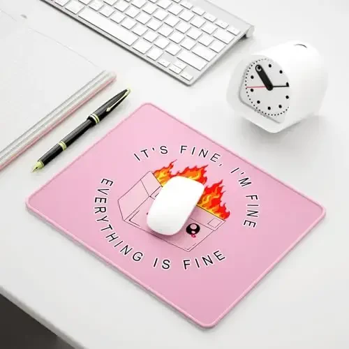 Auhoahsil Mouse Pad, 12 x 10 in Dumpster on Fire Computer Mouse Pad for Desk, Premium-Textured Non-Slip Rubber Stitched Edges Waterproof Square Mouse Mat for Gaming Work Wireless Mice, It's Fine - 7