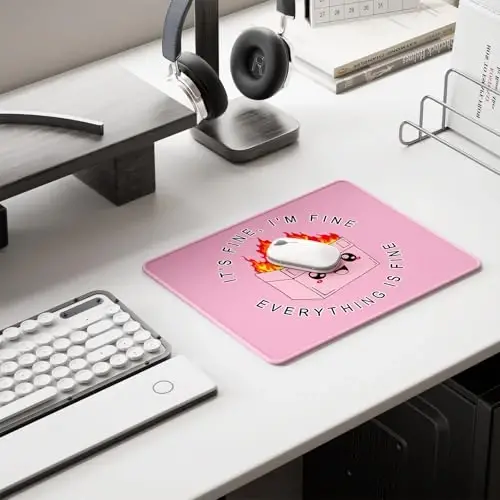 Auhoahsil Mouse Pad, 12 x 10 in Dumpster on Fire Computer Mouse Pad for Desk, Premium-Textured Non-Slip Rubber Stitched Edges Waterproof Square Mouse Mat for Gaming Work Wireless Mice, It's Fine - 6