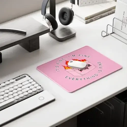 Auhoahsil Mouse Pad, 12 x 10 in Dumpster on Fire Computer Mouse Pad for Desk, Premium-Textured Non-Slip Rubber Stitched Edges Waterproof Square Mouse Mat for Gaming Work Wireless Mice, It's Fine - 6