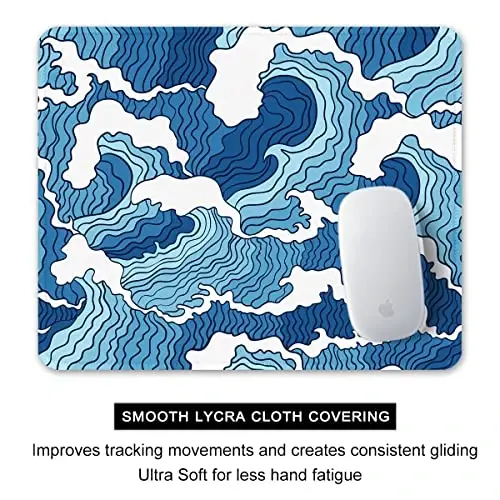Auhoahsil Mouse Pad, 12 x 10 in Japanese Style Wave Computer Mouse Pad for Desk, Premium-Textured Non-Slip Rubber Stitched Edges Waterproof Square Mouse Mat for Gaming Work Wireless Mice, Blue - 4