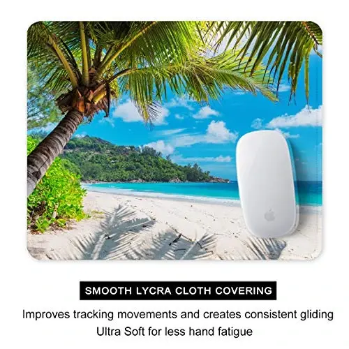 Auhoahsil Mouse Pad, 12 x 10 in Summer Beach Theme Computer Mouse Pad for Desk, Premium-Textured Non-Slip Rubber Stitched Edges Waterproof Square Mouse Mat for Gaming Work Wireless Mice, Blue - 4