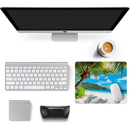 Auhoahsil Mouse Pad, 12 x 10 in Summer Beach Theme Computer Mouse Pad for Desk, Premium-Textured Non-Slip Rubber Stitched Edges Waterproof Square Mouse Mat for Gaming Work Wireless Mice, Blue - 3