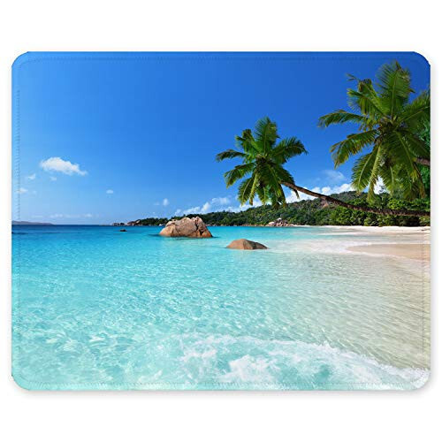 Auhoahsil Mouse Pad, Square Beach Style Anti-Slip Rubber Mousepad with Stitched Edges for Gaming Office Laptop Computer Men Women Kids, Cute Custom Pattern Mouse Mat, Beach and Coconut Trees Design - 1