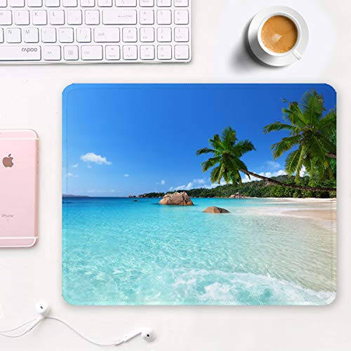 Auhoahsil Mouse Pad, Square Beach Style Anti-Slip Rubber Mousepad with Stitched Edges for Gaming Office Laptop Computer Men Women Kids, Cute Custom Pattern Mouse Mat, Beach and Coconut Trees Design - 2