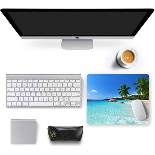 Auhoahsil Mouse Pad, Square Beach Style Anti-Slip Rubber Mousepad with Stitched Edges for Gaming Office Laptop Computer Men Women Kids, Cute Custom Pattern Mouse Mat, Beach and Coconut Trees Design - 3