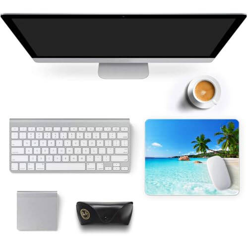 Auhoahsil Mouse Pad, Square Beach Style Anti-Slip Rubber Mousepad with Stitched Edges for Gaming Office Laptop Computer Men Women Kids, Cute Custom Pattern Mouse Mat, Beach and Coconut Trees Design - 6