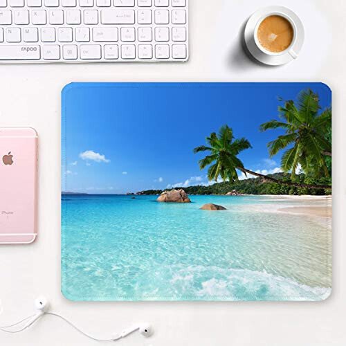 Auhoahsil Mouse Pad, Square Beach Style Anti-Slip Rubber Mousepad with Stitched Edges for Gaming Office Laptop Computer Men Women Kids, Cute Custom Pattern Mouse Mat, Beach and Coconut Trees Design - MODAZONE (1)