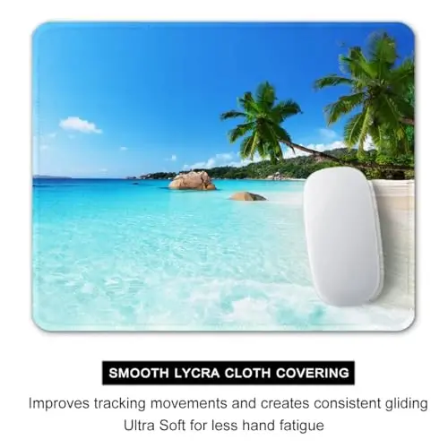Auhoahsil Mouse Pad, Square Beach Style Anti-Slip Rubber Mousepad with Stitched Edges for Gaming Office Laptop Computer Men Women Kids, Cute Custom Pattern Mouse Mat, Beach and Coconut Trees Design - 3