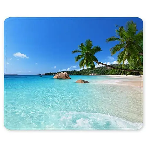 Auhoahsil Mouse Pad, Square Beach Style Anti-Slip Rubber Mousepad with Stitched Edges for Gaming Office Laptop Computer Men Women Kids, Cute Custom Pattern Mouse Mat, Beach and Coconut Trees Design - 4