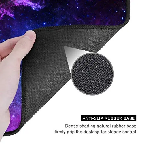 Auhoahsil Mouse Pad, 12 x 10 in Galaxy Theme Computer Mouse Pad for Desk, Premium-Textured Non-Slip Rubber Stitched Edges Waterproof Square Mouse Mat for Gaming Work Wireless Mice, Purple - 5