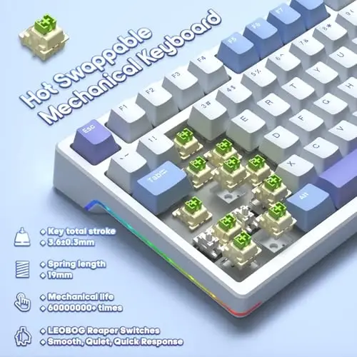 AULA Mechanical Keyboard, Wireless Gaming Keyboards 99 Keys Tri-Mode BT5.0/2.4GHz/USB-C Hot Swappable Custom Creamy Keyboard,RGB Backlit Computer Keyboards w/Pre-lubed Linear Switches Gasket Structure - 3