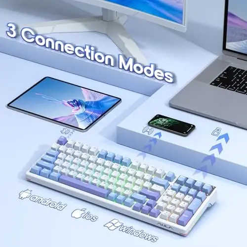 AULA Mechanical Keyboard, Wireless Gaming Keyboards 99 Keys Tri-Mode BT5.0/2.4GHz/USB-C Hot Swappable Custom Creamy Keyboard,RGB Backlit Computer Keyboards w/Pre-lubed Linear Switches Gasket Structure - 2